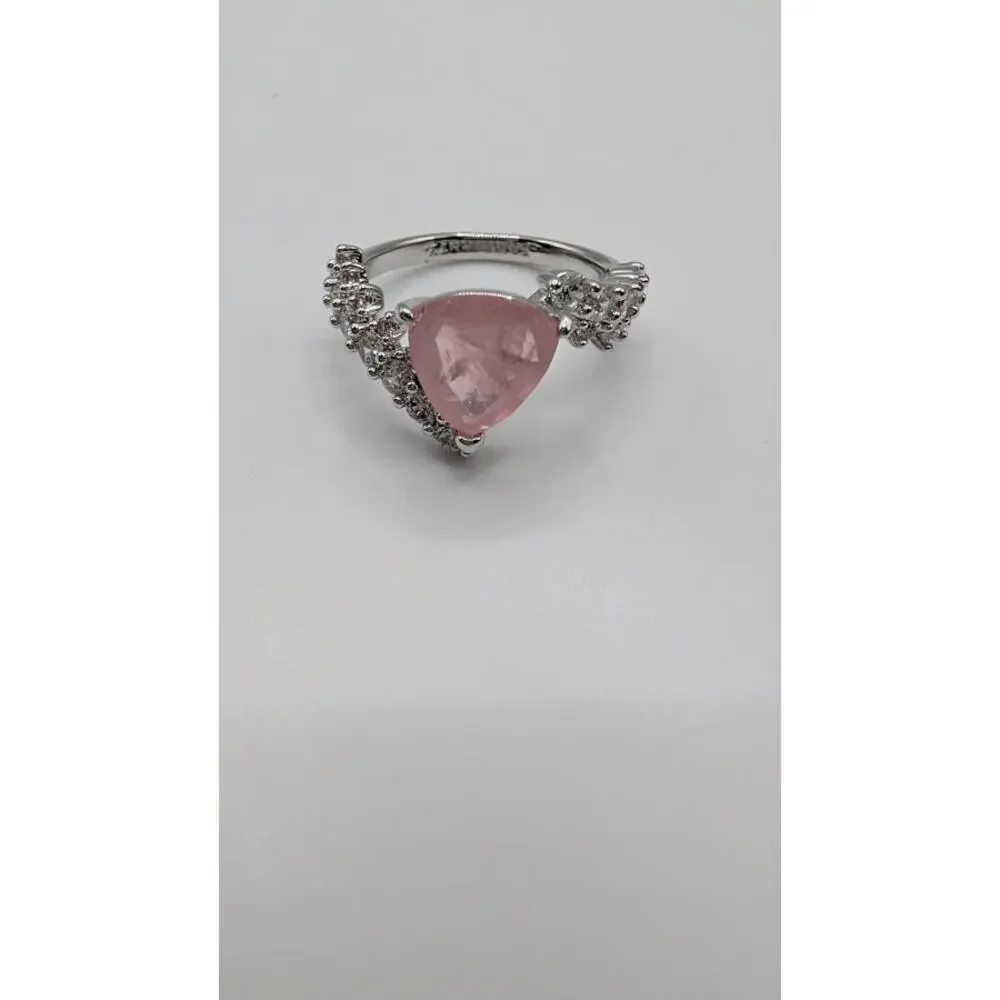 Silver Ring with Pink Gemstone and Clear Accents Size 7 - Picture 5 of 8
